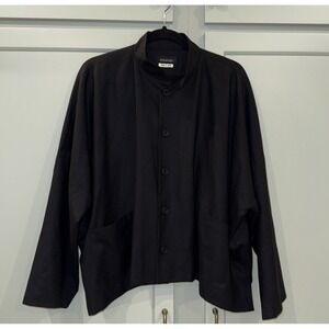 ESKANDAR Black Wool Cashmere Blend Mandarin Collar Patch Pocket Short Jacket Sz1